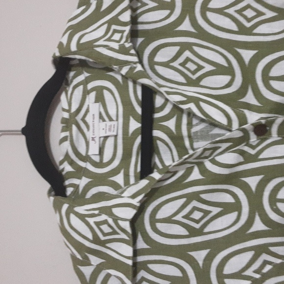 JM Collefction Stylish Green Patterned Women Blouse Linen 8 Casual Vacation Y2k - Picture 3 of 6